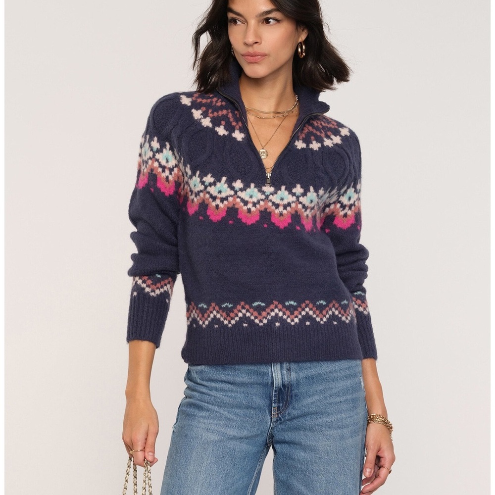 Heirloom Fair Isle Half Zip Sweater Size M